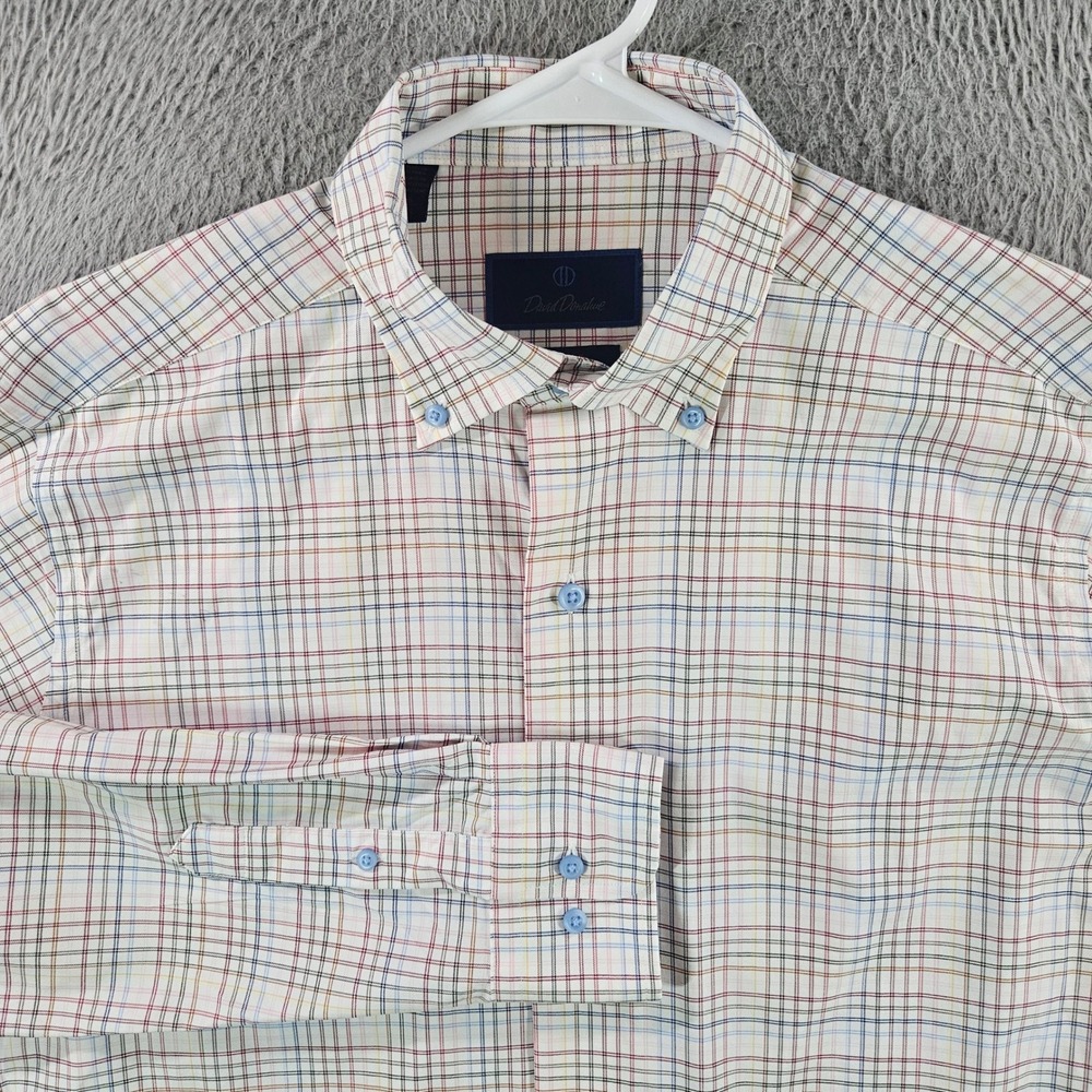 David Donahue Fusion Performance Plaid Shirt Mens 16 M/L Multi Color Button Down